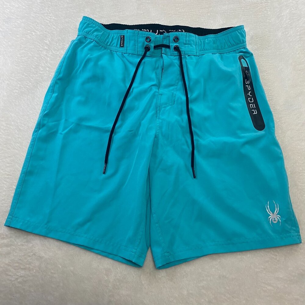 Spyder Mens Swim Trunks Shorts Size M Blue Surf Sand Swimwear Lined Stretch
